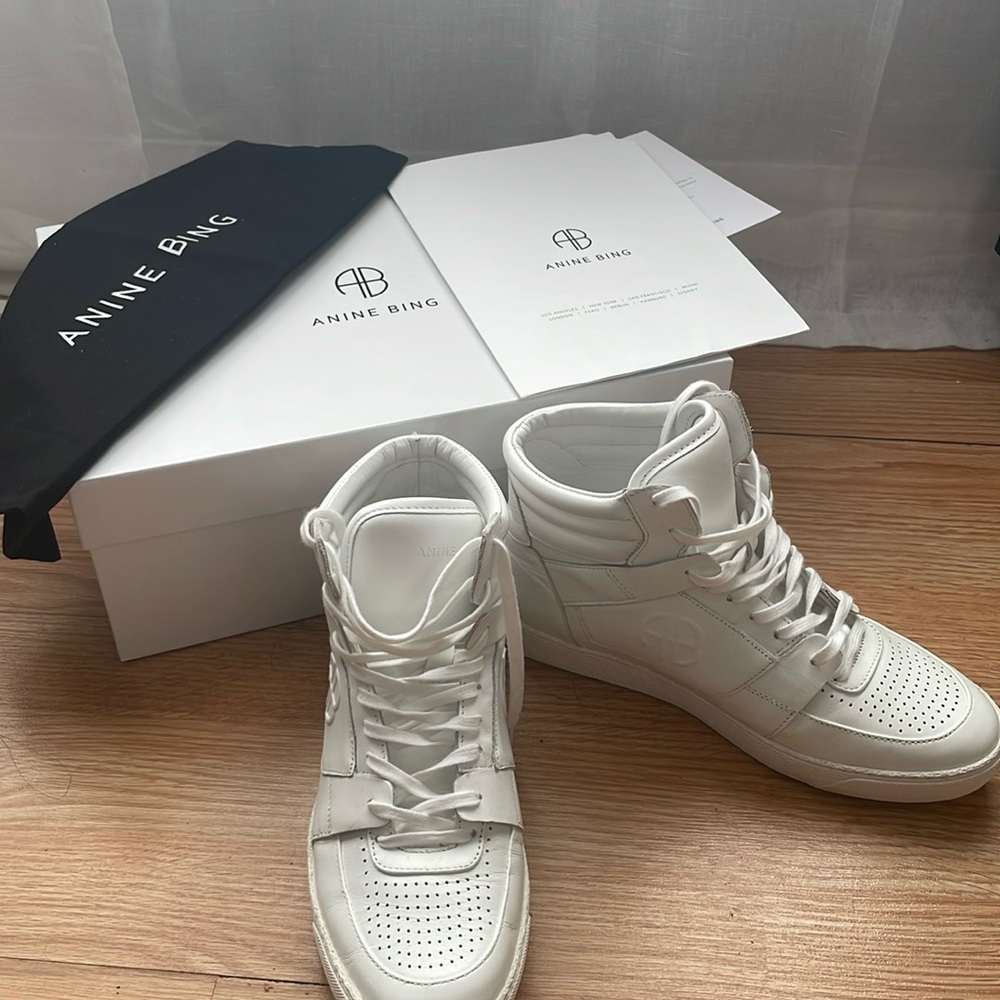 Anine Bing hi top sneaker in white leather size 38